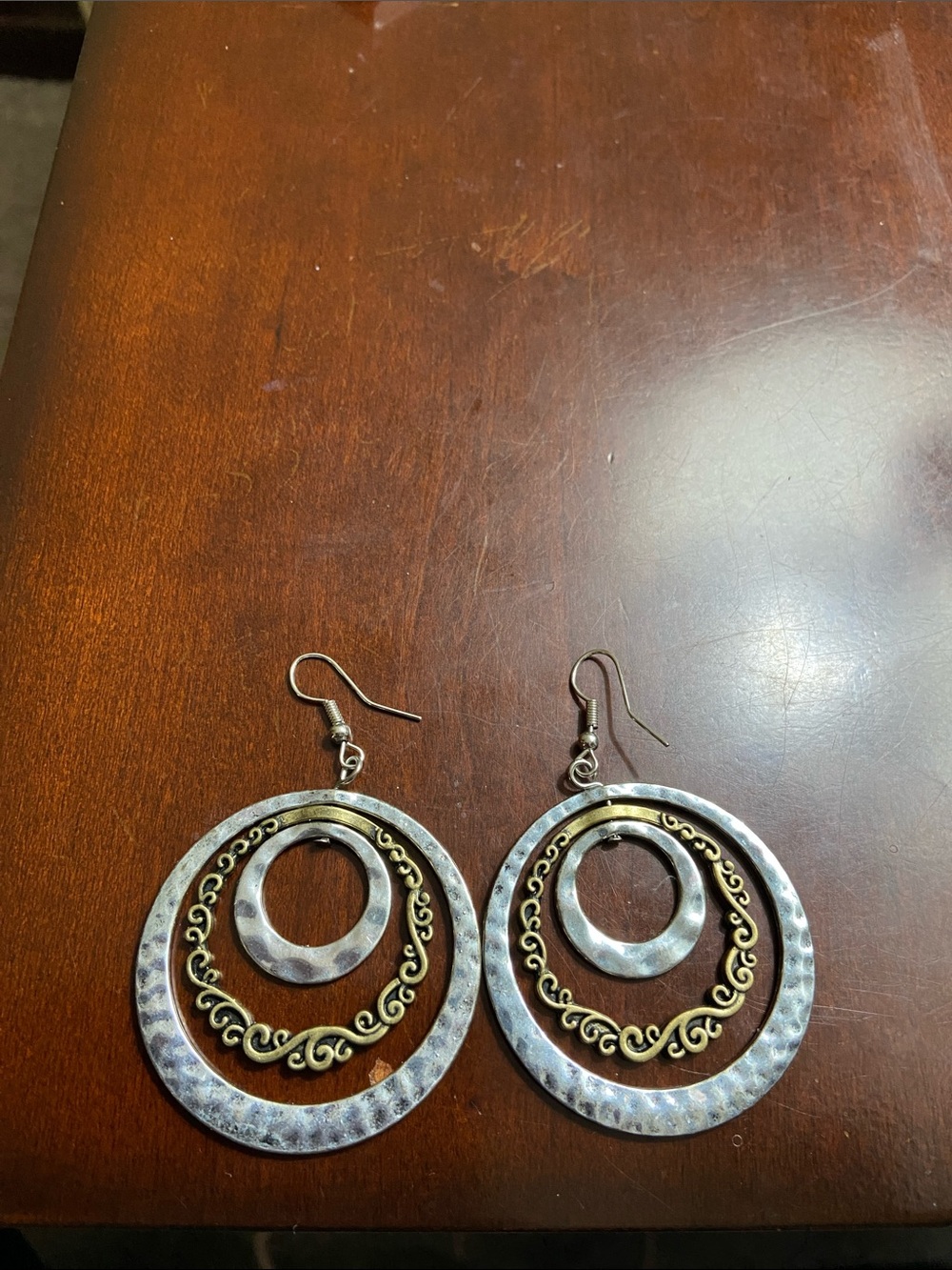 Silver and Gold Double Hoop Dangle Earrings - Women Jewelry